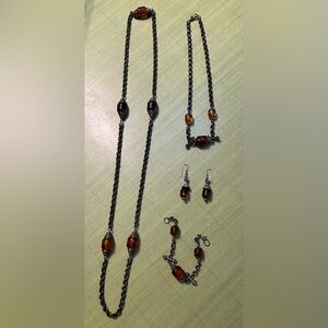 Vintage Lucite 4 piece MCM jewelry set, faux amber